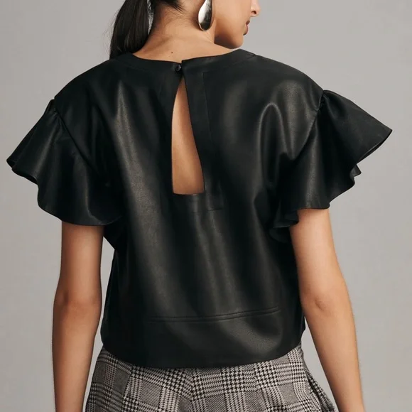 Maeve Cropped Ruffle-Sleeve Blouse - Large - Picture 4 of 7